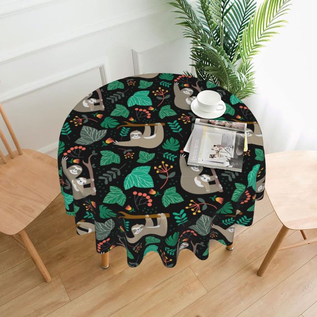 Cute Animal Sloth Print Tablecloths Round Tablecloth Waterproof Table
