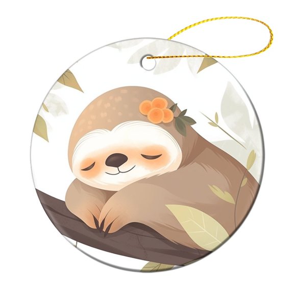 Cute Animal Sloth Sleep Sloth On Tree Branch Lovely Funny Design Cartoon Wildlife Christmas Ceramic Ornament Cute Sloths Adorable Cartoon Animal 3" Ceramic Christmas Ornament Christmas Tree Hanging