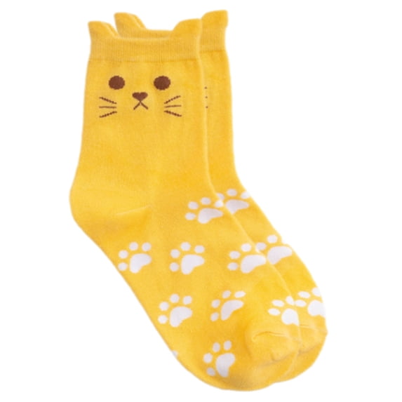 Cute Animal Socks for Women with 3D Cats Ears and Paws Print Cotton Crew Socks