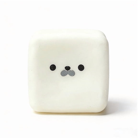 Cute Animal Square Squish Fidget Block, 1.57 Inch Soft Milk White Slow Rebound Squeeze Cube, Cartoon Face Stress Relief Hand Accessory for Home & Desktop Ornament