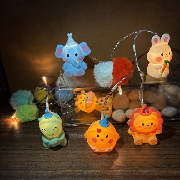 Cute Animal String Lights, Kids Room Decor with Giraffe Lion Bunny Elephant, Battery Operated LED Fairy Lights for Bedroom, Party, Christmas, Birthday Gift