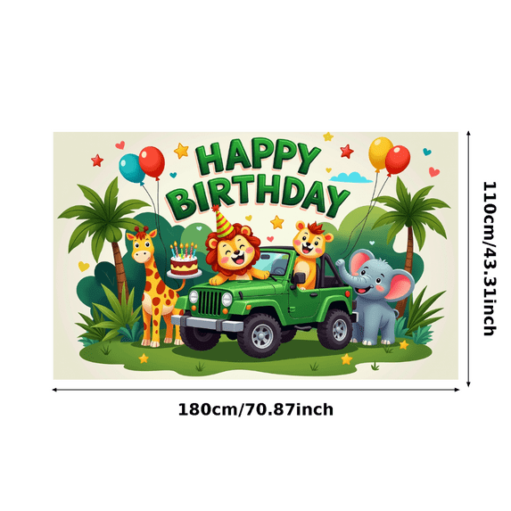 Cute Animal Themed Happy Birthday Backdrop Banner with Jungle Elements Party Supplies Photo Booth Props Kids Birthday Decoration Party Decorations