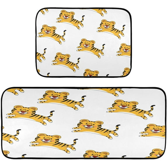 Cute Animal Tiger Kitchen Mat - Cushioned Anti Fatigue Kitchen Rug Set of 2, Non Slip Waterproof Kitchen Mats for Kitchen, Laundry, Sink, Office 19.7"×27.6"+19.7"×47.2" Home Decor