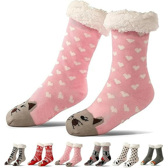 Cute Animal Ultra-thick Slipper Home Socks, Fuzzy Socks for Women, Winter Warm Christmas Snow Non-slip Sock for Women