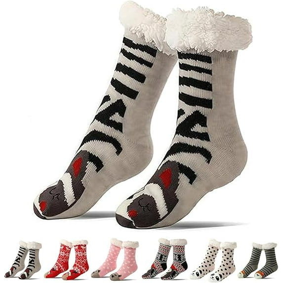 Cute Animal Ultra-thick Slipper Home Socks, Fuzzy Socks for Women, Winter Warm Christmas Snow Non-slip Sock for Women