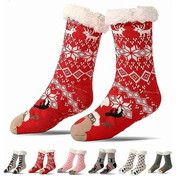 Cute Animal Ultra-thick Slipper Home Socks, Fuzzy Socks for Women, Winter Warm Christmas Snow Non-slip Sock for Women