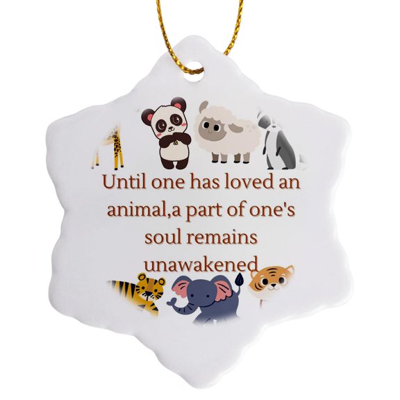 3drose, Cute Animal with Text, 3 inch Snowflake Porcelain Ornament