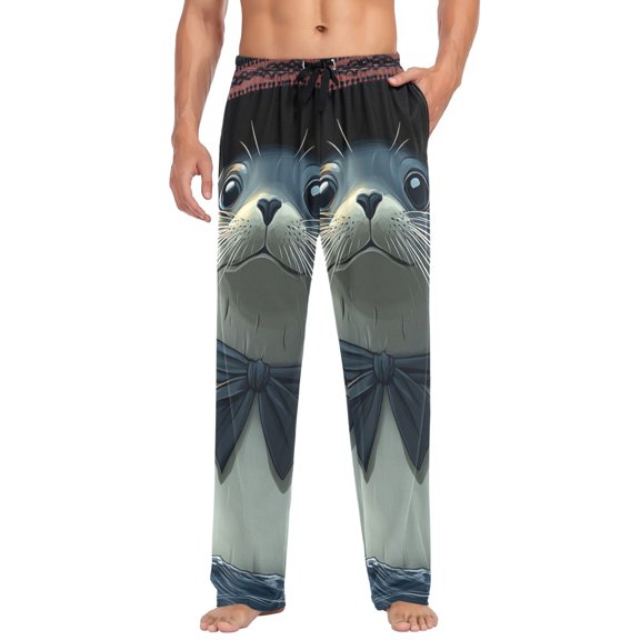 Cute Animal with Hat Mens Cotton Pajama Pant Sleep and Lounge Bottons with Pockets