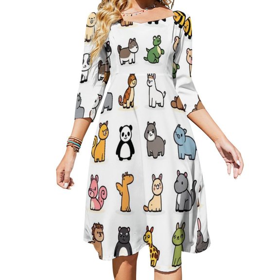 Cute Animals-1 Womens Summer Dress Tie Back A Line Flare Dress
