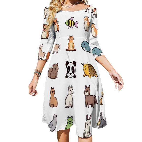 Cute Animals-3 Womens Summer Dress Tie Back A Line Flare Dress
