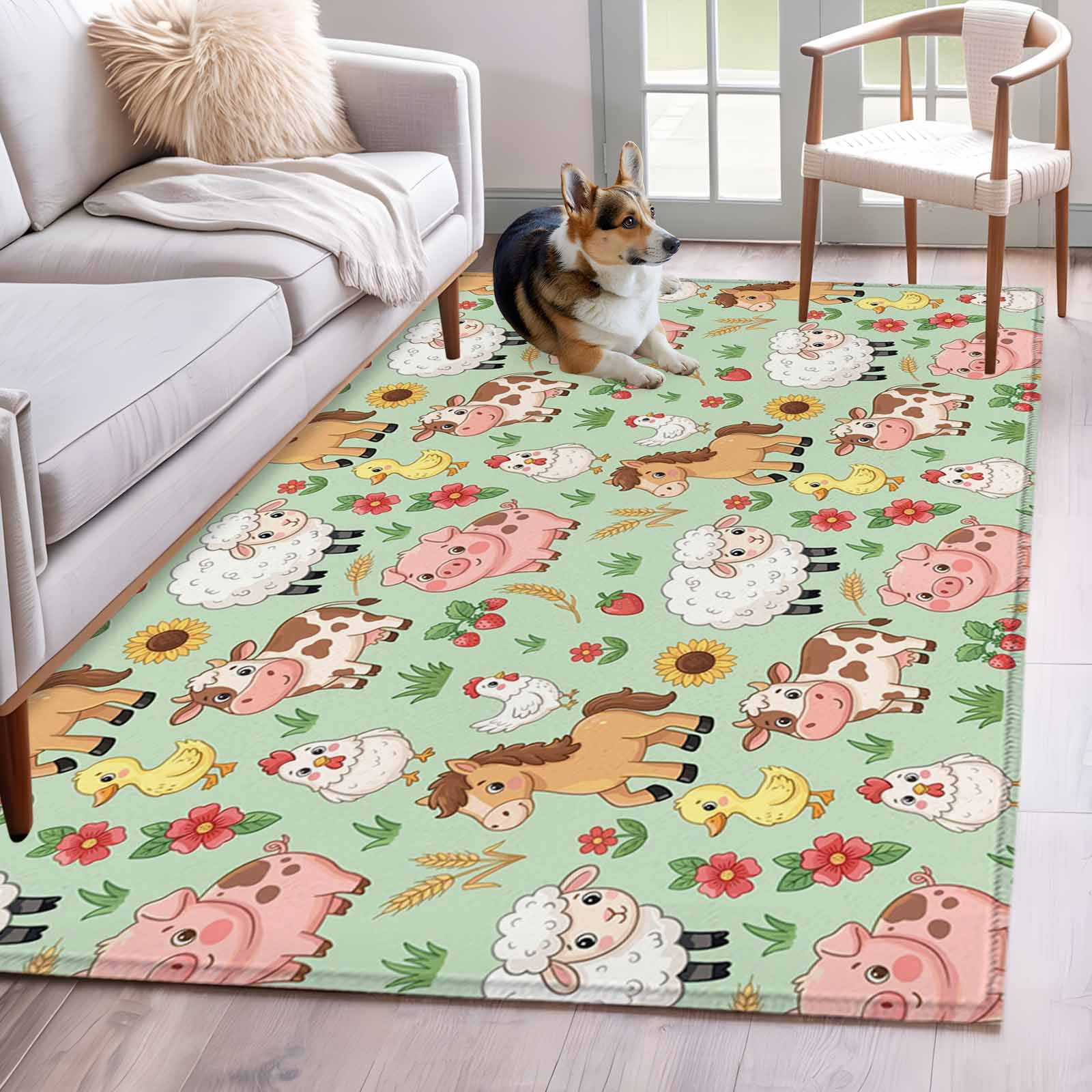 Display Animal Rug Cute Animals Area Rugs 2.7'x5' Sheep Pig Horse Cow Duck Chicken Floral ...