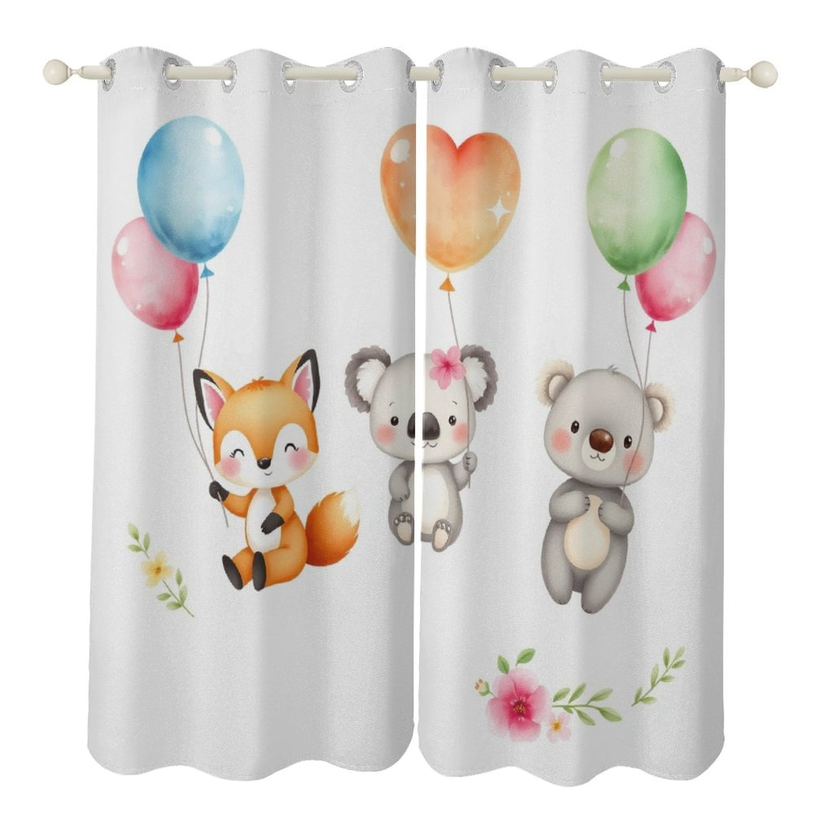 Cute Animals Balloons Window Curtains Drapes Bedroom Living Room