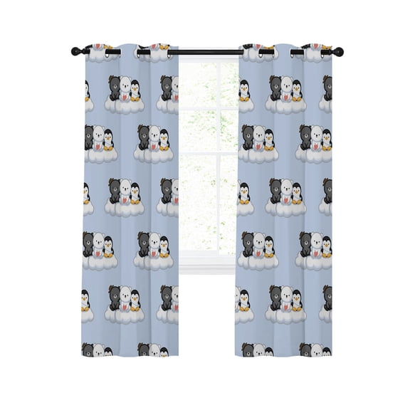 Cute Animals Blackout Curtains for Bedroom Living Room, Lovely Penguin Polar Bear Black Bear Cloud Blue 39 In Long Thermal Insulated Room Darkening Drapes Grommet Window Treatments, 27.5 x 39 In