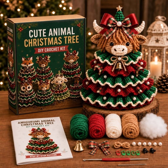 Cute Animals Christmas Tree Diy Crochet Kit,Highland Cow Christmas Tree Kit For Holiday Handmade Project & Gift(1Pcs,Cow)
