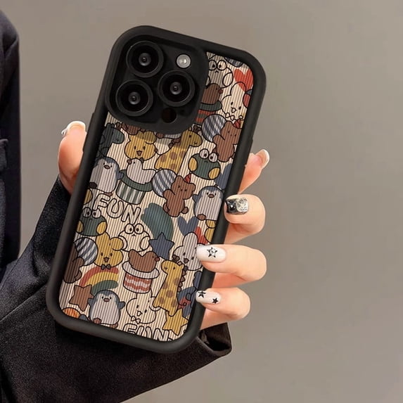 Cute Animals Colorful Graffiti Phone Case for Apple iPhone 17, Full Body Protective Cover, Durable Shockproof Anti-Vibration Heavy Duty Slim Shell with Precise Cutouts