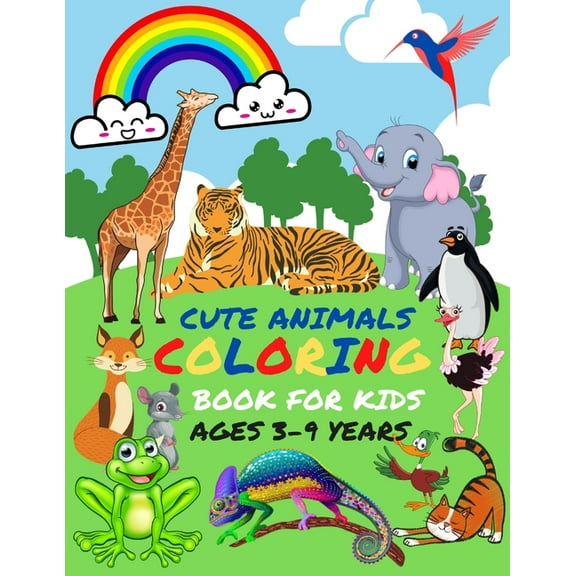 Cute Animals Coloring Book for Kids Ages 3-9 Years: Simple and large design 12 in 1 awesome animals preschool coloring book for toddler and great gift for girls & boys ages 3 and up., (Paperback)