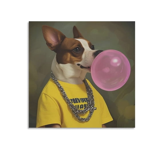 Cute Animals-Dog Blow Balloon Artworks Canvas Poster Room Aesthetic Wall Art Prints Home Modern Decor Gifts 24x24inch(60x60cm)
