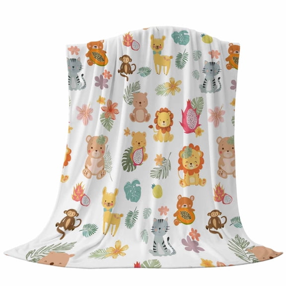 Cute Animals Fleece Throw Blanket Lovely Cartoon Lion Camel Cat Bear Monkey Leaf Flower Ultra Soft Fuzzy Cozy Flannel Throw Blanket for Couch Sofa Bed Car Travel, Ideal Gifts 40x50 Inches