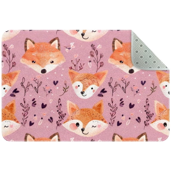 Cute Animals Fox Face Forest Pattern Entryway Rug, 2x3 Area Rug Indoor ...