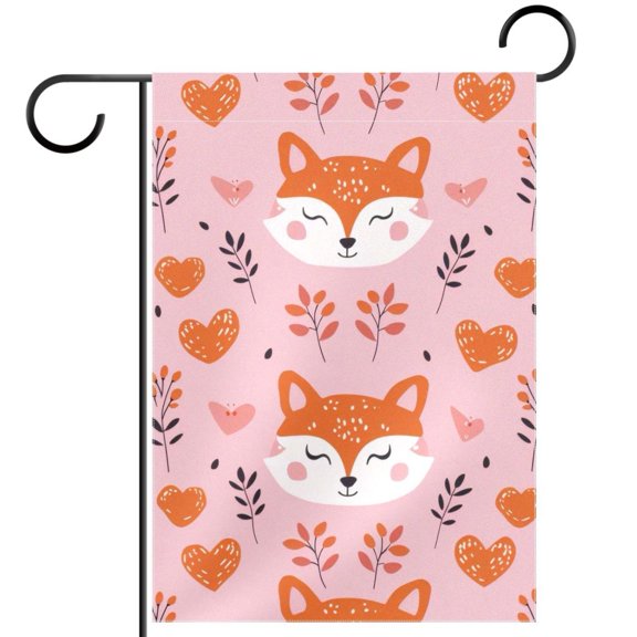 Cute Animals Fox Face with Hearts Pattern Double Sided Garden Flag Decorative Weather Resistant Yard Flag, Large DIY Vertical Flag for Farmhouse Patio Lawn, 28x40 Inch