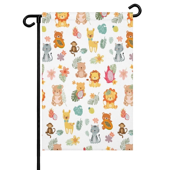 Cute Animals Garden Flag 12x18 Inch Lovely Cartoon Lion Camel Cat Bear Monkey Leaf Flower Double Sided Small Decorative Garden Flags for Outside, Outdoor Yard Porch Lawn Decoration
