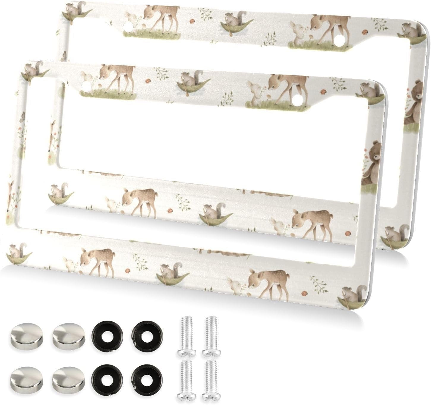 Cute Animals License Plate Frame 2 Pack Universal Stainless Steel