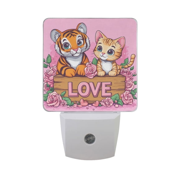 Cute Animals Love Roses Valentine LED Night Light with Smart Sensor Plug Into Wall Dusk to Dawn 2 packs