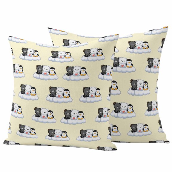 Cute Animals Outdoor Pillow Covers 26"x26" Set of 2, Lovely Penguin Polar Bear Black Bear Cloud Yellow Waterproof Throw Pillow Covers for Patio Furniture, Decorative Cushion Covers for Porch