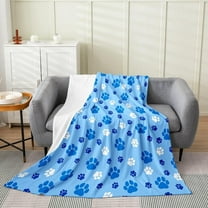 Cute Animals Paw Flannel Fleece Throw Blanket,Dog Paw Print Bed Blanket Kawaii Decor Fuzzy Blanket for Bed Sofa Couch,Bedroom Decor Blue Plush Blanket 40"x50"