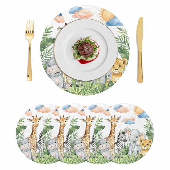 Cute Animals Round 13 Inch Placemats Set of 4, Funny Summer Botanical ...