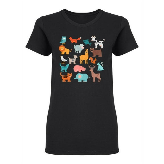 Cute Animals Set Design Shaped T-Shirt Women -Image by Shutterstock, Female Large