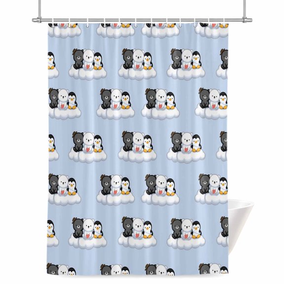 Cute Animals Shower Curtains for Bathroom, Lovely Penguin Polar Bear Black Bear Cloud Blue Waterproof Fabric Shower Curtain for Bathroom Bathtub Decoration, Machine Washable 36"x72"