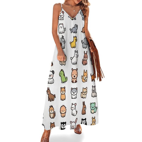 Cute Animals Sleeveless Suspender Dress Summer Fashion Casual Long Dress