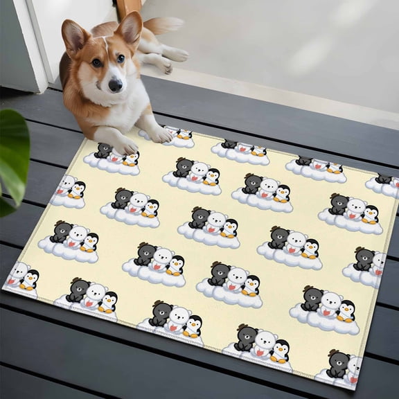 Cute Animals Small Area Rugs 2x3 Lovely Penguin Polar Bear Black Bear Cloud Yellow Entryway Rugs Washable Door Mat, Low-Profile Area Rugs Non Slip Floor Carpet for Living Room Bedroom Home Office