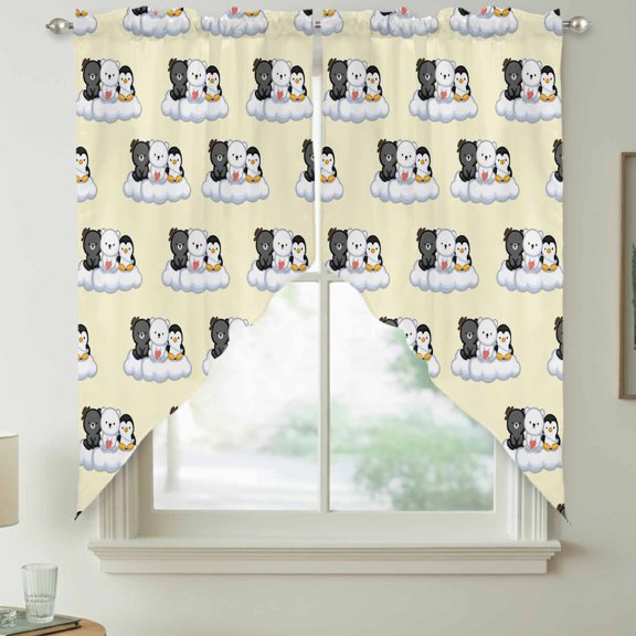 Cute Animals Swag Kitchen Curtain Valances, Lovely Penguin Polar Bear Black Bear Cloud Yellow Rod Pocket Curtains Window Treatment Decor Valances for Bedroom Bathroom, 2 Panels 36 x 36 Inch