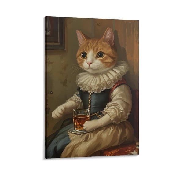 Cute Animals-Vintage Elegant Cat Canvas Poster Wall Art Picture Prints Hanging Photo Gift Decor Home Posters Artworks 16x24inch(40x60cm)