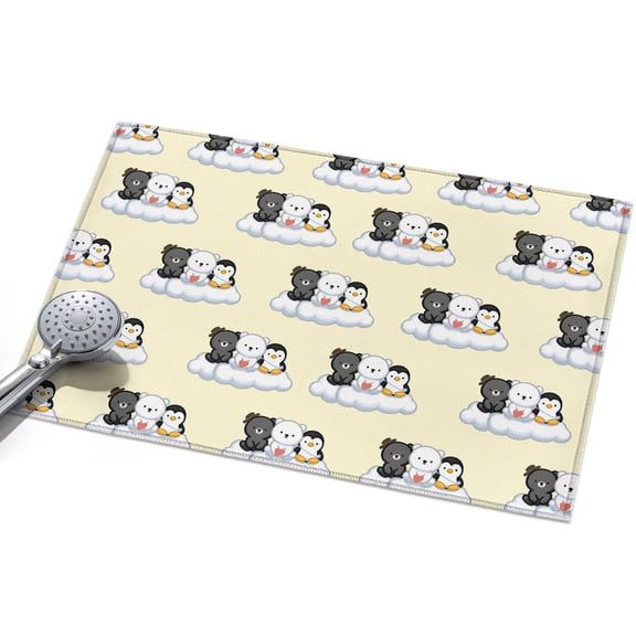 Cute Animals Washable Area Rug 2 x 3 ft Lovely Penguin Polar Bear Black Bear Cloud Yellow, Soft Non Slip Rugs Stain Repellent Indoor Felt Carpet for Living Dining Room Bedroom Home Office