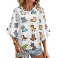 thumbnail image 1 of Cute Animals Women's V-Neck Blouse With 3/4 Ruffled Bell Sleeves Casual Top Ladies Blouses, 1 of 7