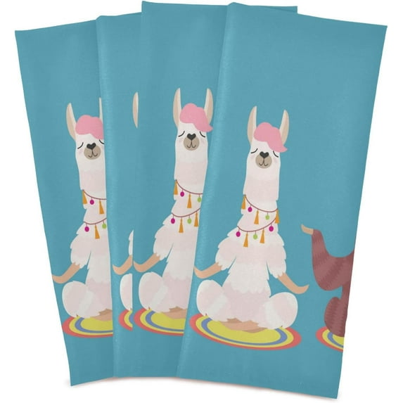 Cute Animals Yoga Dish Towels Set of 4, Sloth Llama Flamingo Washable Tea Towels Dishcloths Lint-Free 18x28 Inch Fast Drying for Kitchen Restaurant Bar Clean