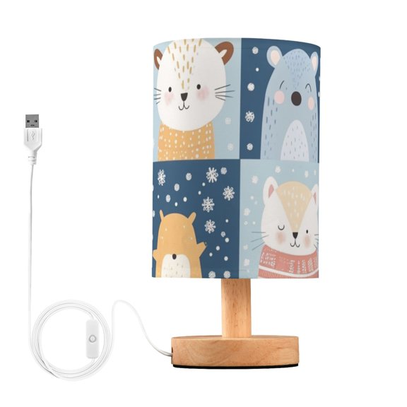 Cute Animals in Winter Table Lamp with USB Port LED Warm Light Lamp Night Light Home Decor