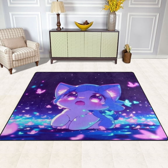 Cute Animated Cat 80''x58'' Extra Large Plush Memory Foam Rug, Soft, Absorbent, Non Slip