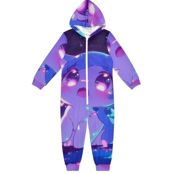 Cute Animated Cat One Piece Pajamas Soft Jumpsuit Cozy Sleep and Play Romper Zipper and Pockets 4T