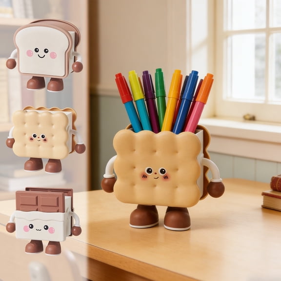 Cute Animation Snack Pen Container Desktop Storage Organizer • Adorable Facial Details • Movable Arms • Fun Desk Accessory • Home Office Decor