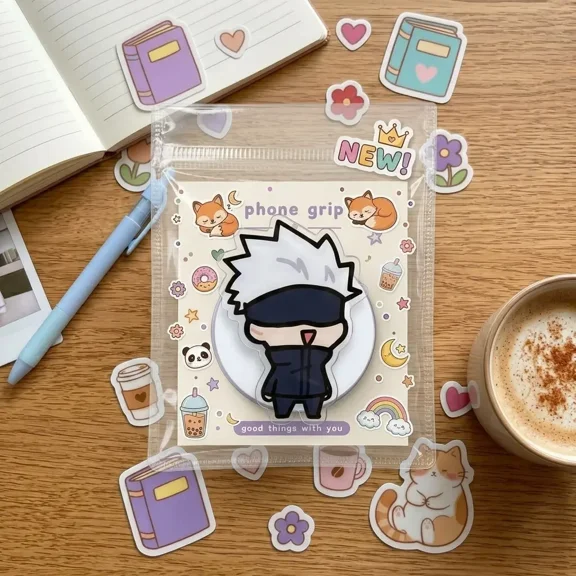 Cute Anime Boy Phone Grip Holder Kawaii Cartoon Griptok Stand Aesthetic Chibi Character Phone Accessories Gift for Her Him Teen