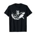 thumbnail image 1 of Cute Anime Cat Riding Shark Lover Kawaii Kitten Lover Kids T-Shirt, 1 of 5
