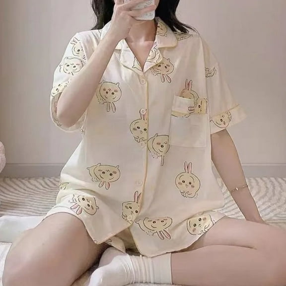 Cute Anime Chiikawa 2Pcs Pajamas Suit Kawaii Hachiware Summer Women Homewar Short Sleeve Pants Cartoon Student Sleepwear