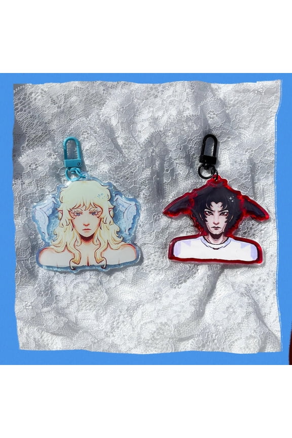 Cute Anime Devil Boy Acrylic Keychain Kawaii Chibi Cartoon Bag Charm Pendant Backpack Decor Otaku Fan, random 1 pack