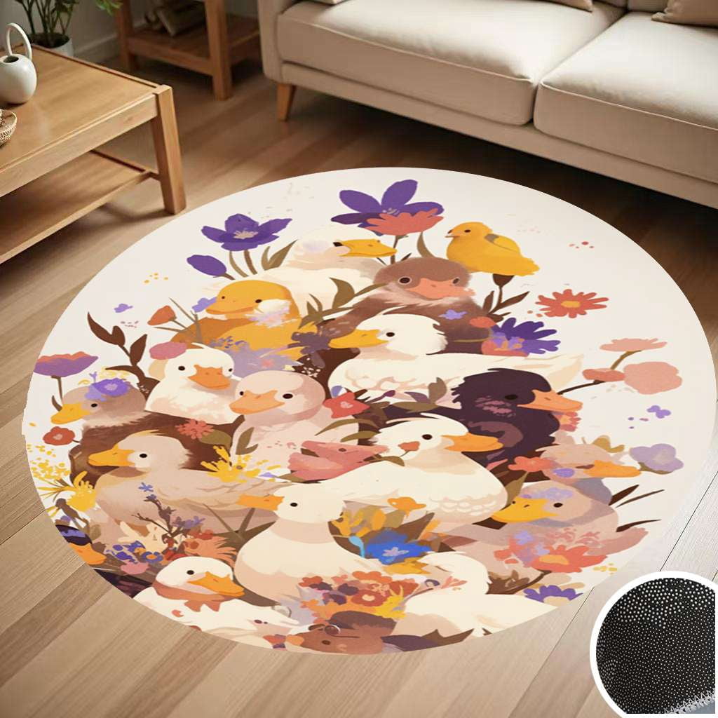 Cute Anime Duck With Flower Round Carpet Living Room Bedroom Home ...