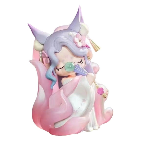 Cute Anime Fox Girl Figurine, Hand-Painted Collectible Art Toy, Decorative Desk Ornament, Unique Gift for Fans and Kids, 4 Inch