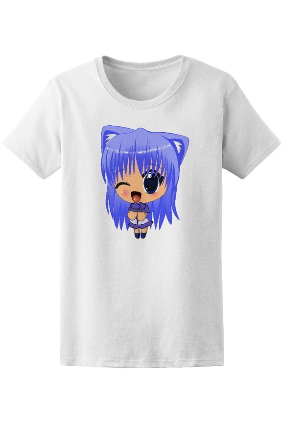 Cute Anime Girl Cat Ears T-Shirt Women -Image by Shutterstock, Female Medium